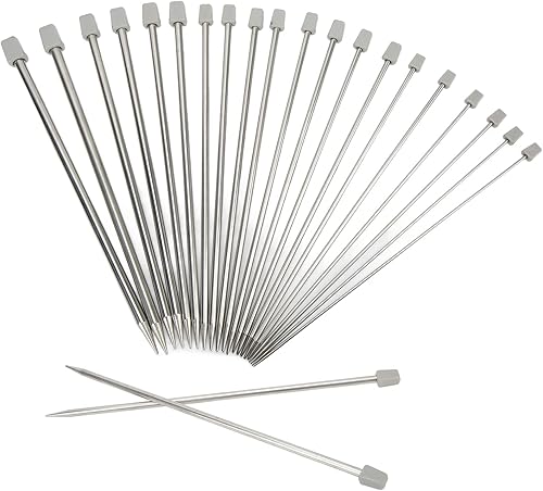 Miniatura 7 de Kit de 22 agujas de tejer, 9.8 in de longitud, acero inoxidable de 0.079 in-0.315 in, brillante, amplia aplicación, juego de agujas de tejer de