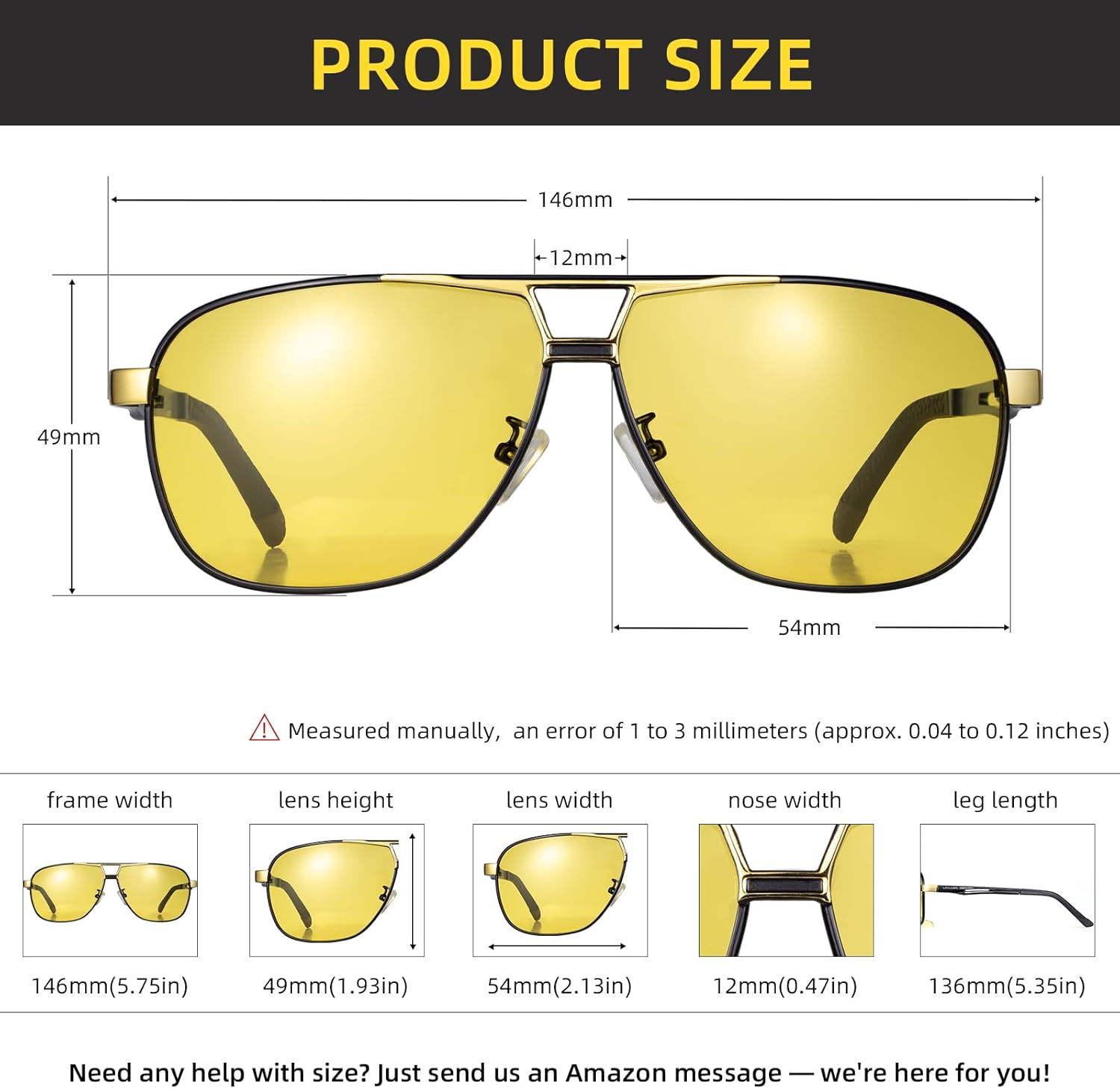 Aviator Night Vision Glasses for Men Driving Cool Metal Frame Ultra Light - Image 6