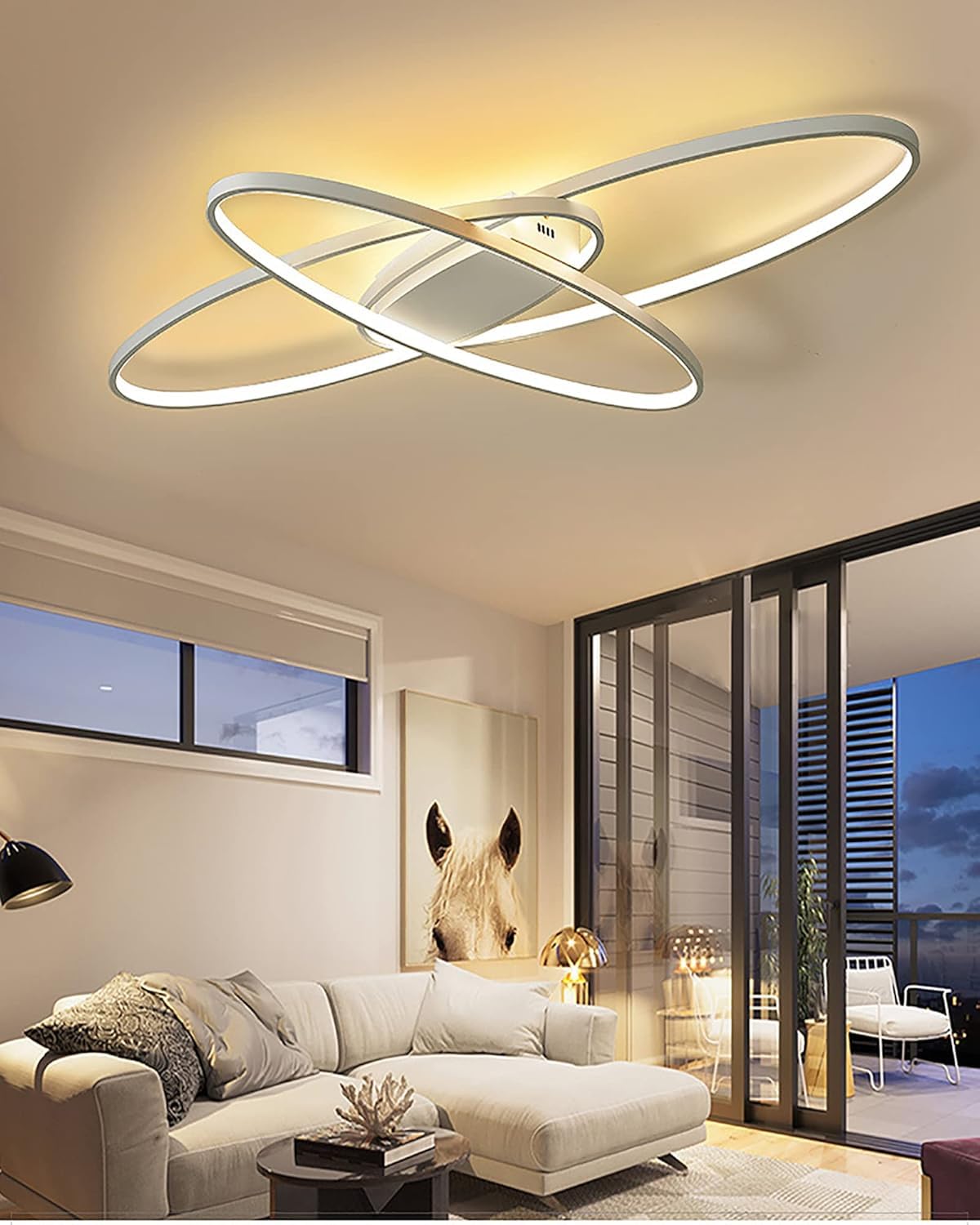 Plafoniera Led Soffitto dimmerabile, Lampadario Moderno Con Telecomando, 68W Plafoniere da soffitto, 3000K-6000K Lampada da Soffitto per Soggiorno Camera da Letto, Sala da Pranzo (95cm ‎Bianco)