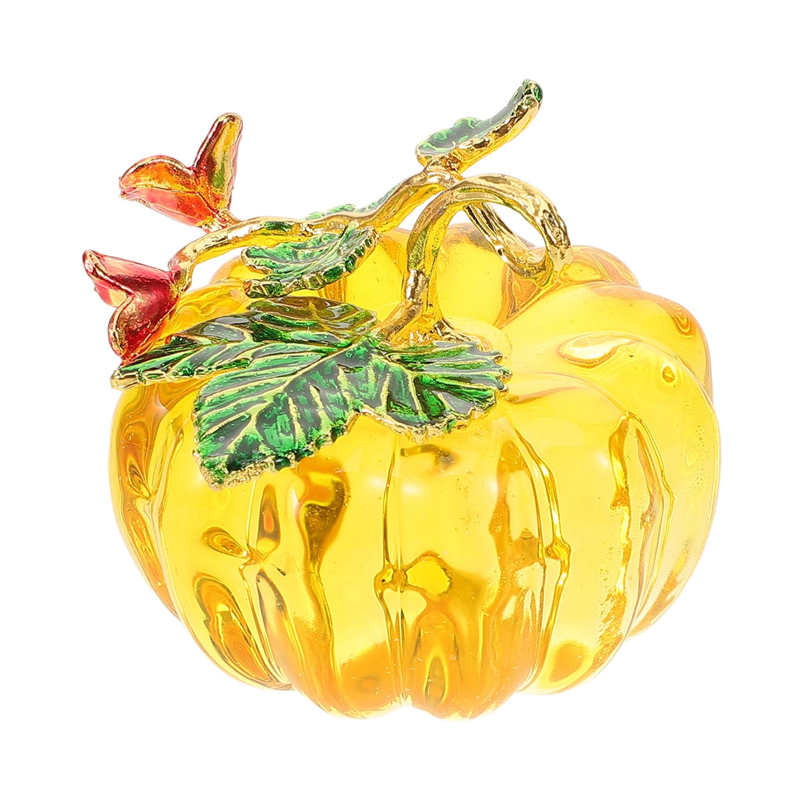 Calabaza de cristal amarillo Kichvoe artesanal para adorno de mesa