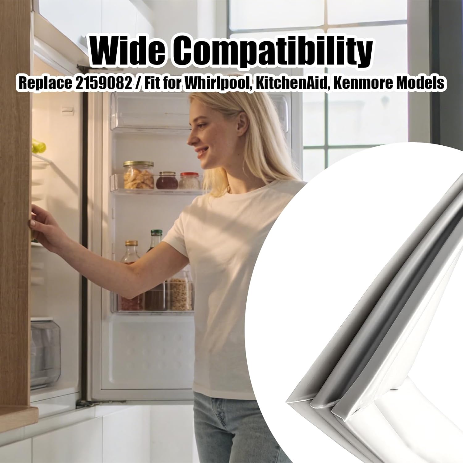 2159082 Freezer Door Gasket Fit for Whirlpool Freezer Door Gasket 2171186 W10911422 443025, Refrigerator Door Gasket Seal Fit for KitchenAid Kenmore Fridge Freezer Door Seal WRS325FDAM04, Grey