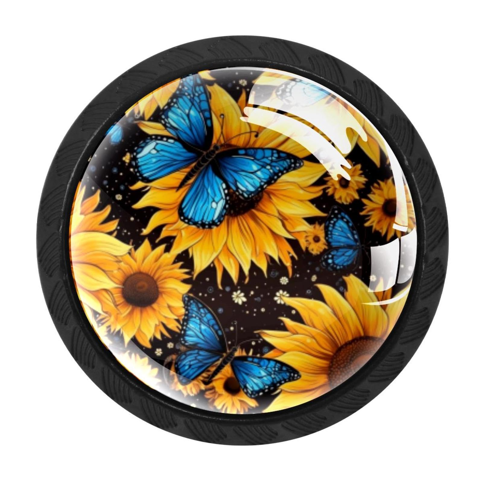 CHENZZZZ 4 pcs Starry Night Sunflower Butterfly Cabinet Knobs Crystal Drawer Pulls for Kitchen, Bathroom Cabinet, Dresser and Cupboard
