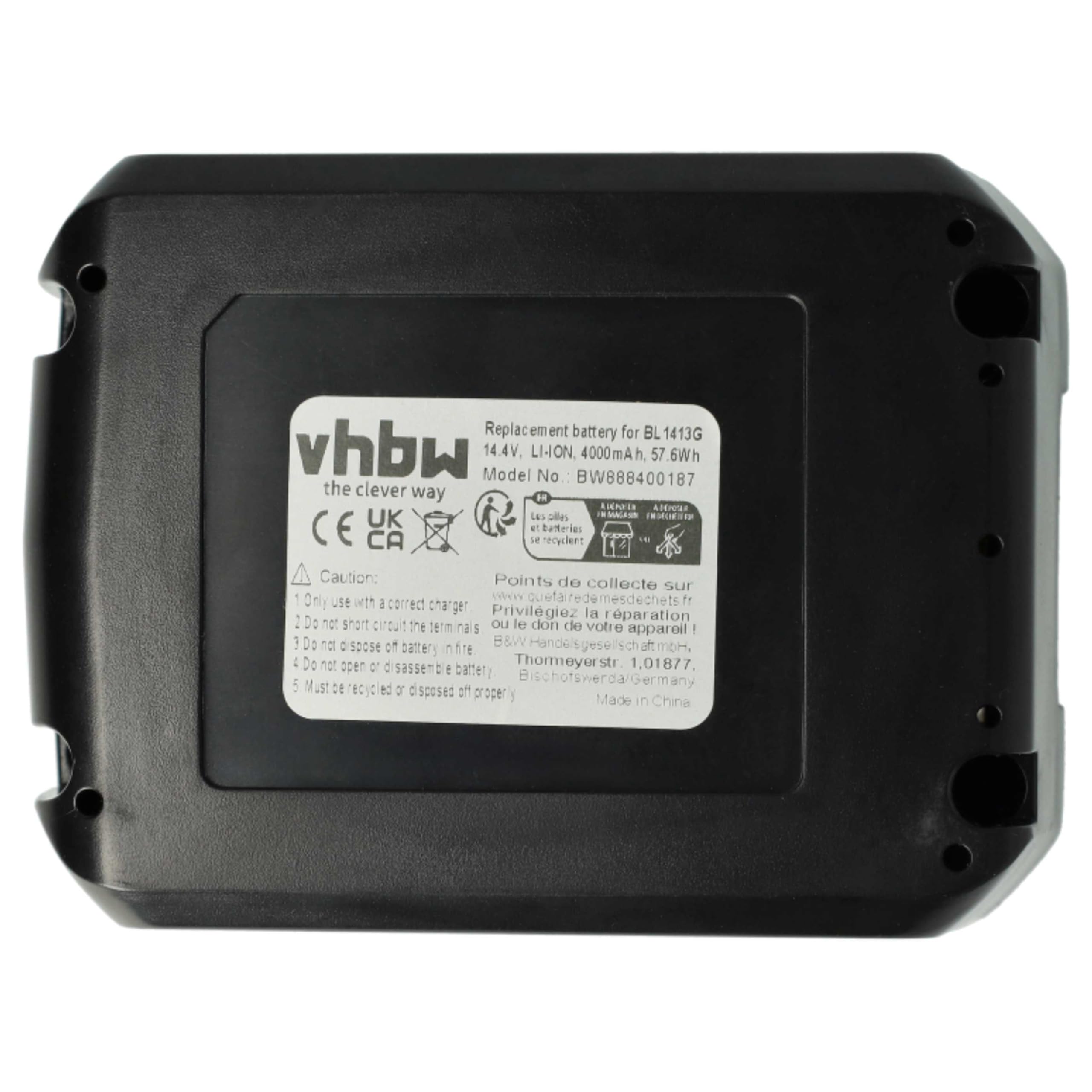 vhbw 2x batteria sostituisce Makita BL1415G, BL1413G, BL1430G, 196375-4, BL1411G per utensile elettrico (4000 mAh, Li-Ion, 14,4 V)