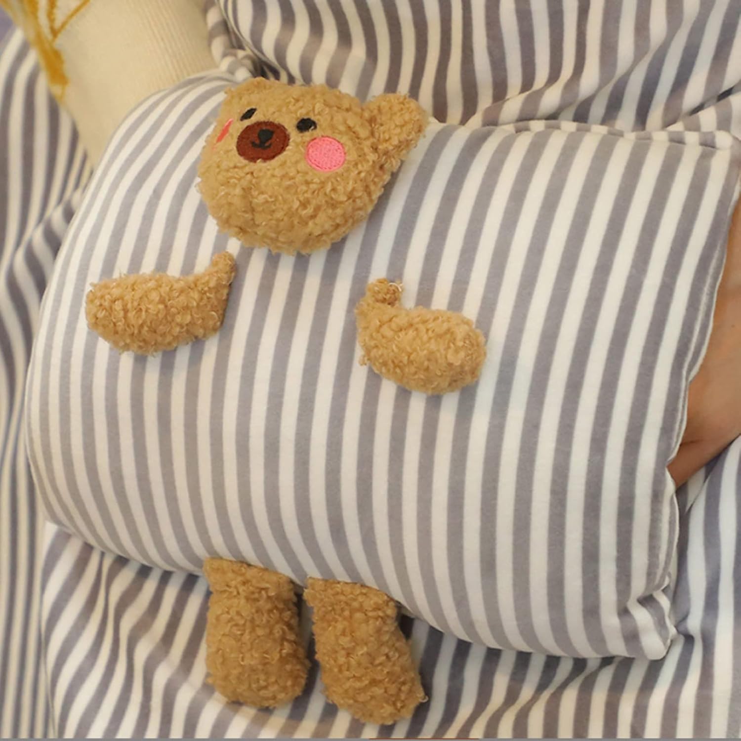 review Heated Blanket, USB Heated Blanket Thermostatic Warming Heating Blanket Cute Electric Blanket 5V Portable Washable for Home (Bear Striped Gray)