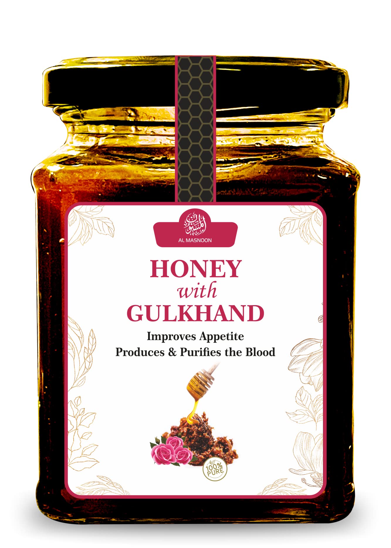 AL MASNOON Gulkhand Honey/Honey with Gulkhand 300g(pack of 1) 100% Natural