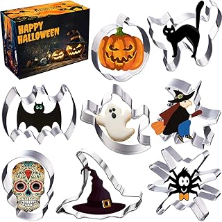 Halloween Cookie Cutter Set 8 Pack Stainless Steel Cookie Cutters Biscuit Shape Molds for Baking Pumpkin,Wizard,Bat,Ghost,...