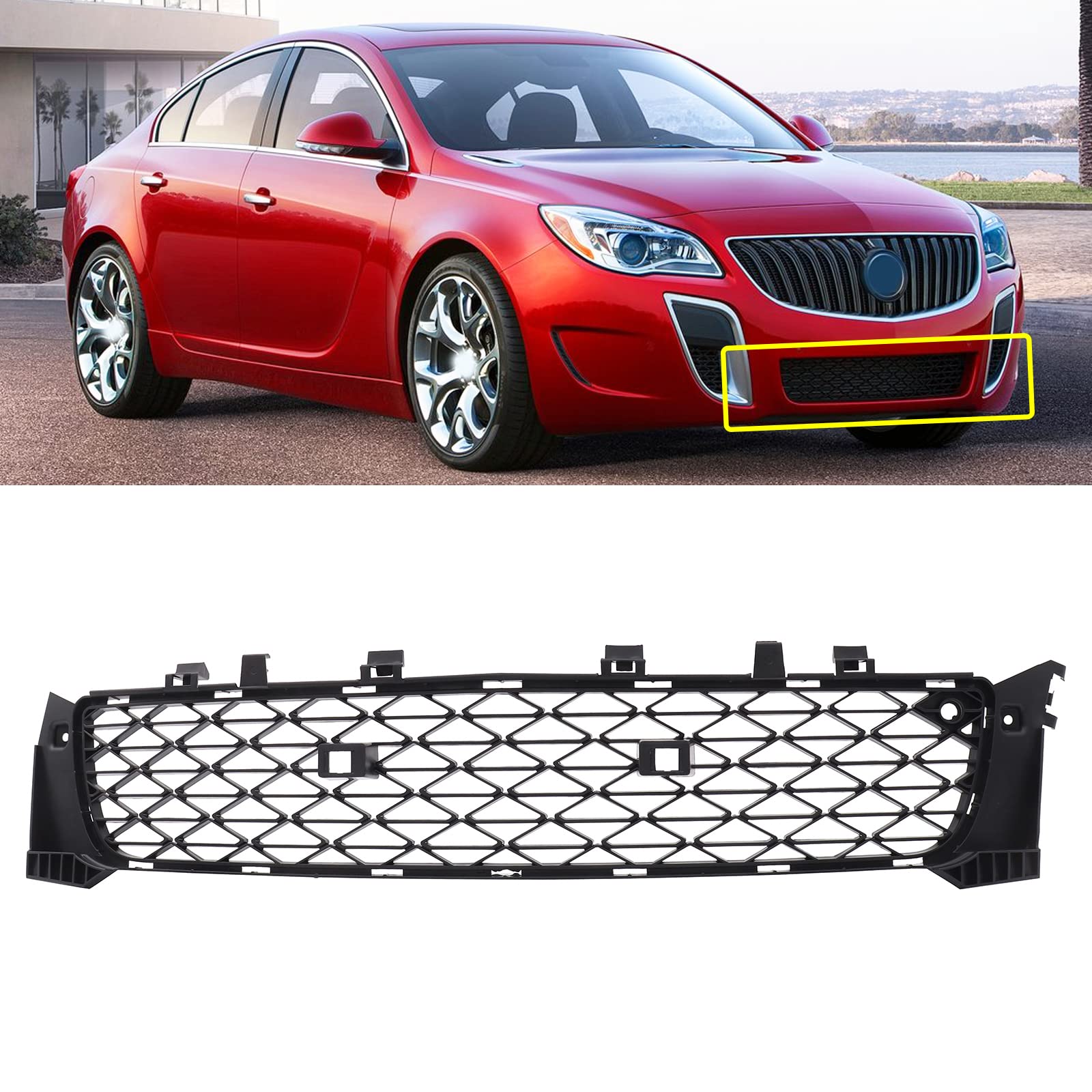 Front Bumper Lower Grille Fit for Buick Regal 2012 2013 2014 2015 2016 2017 Lower Grill with Licence Plate Hole Black