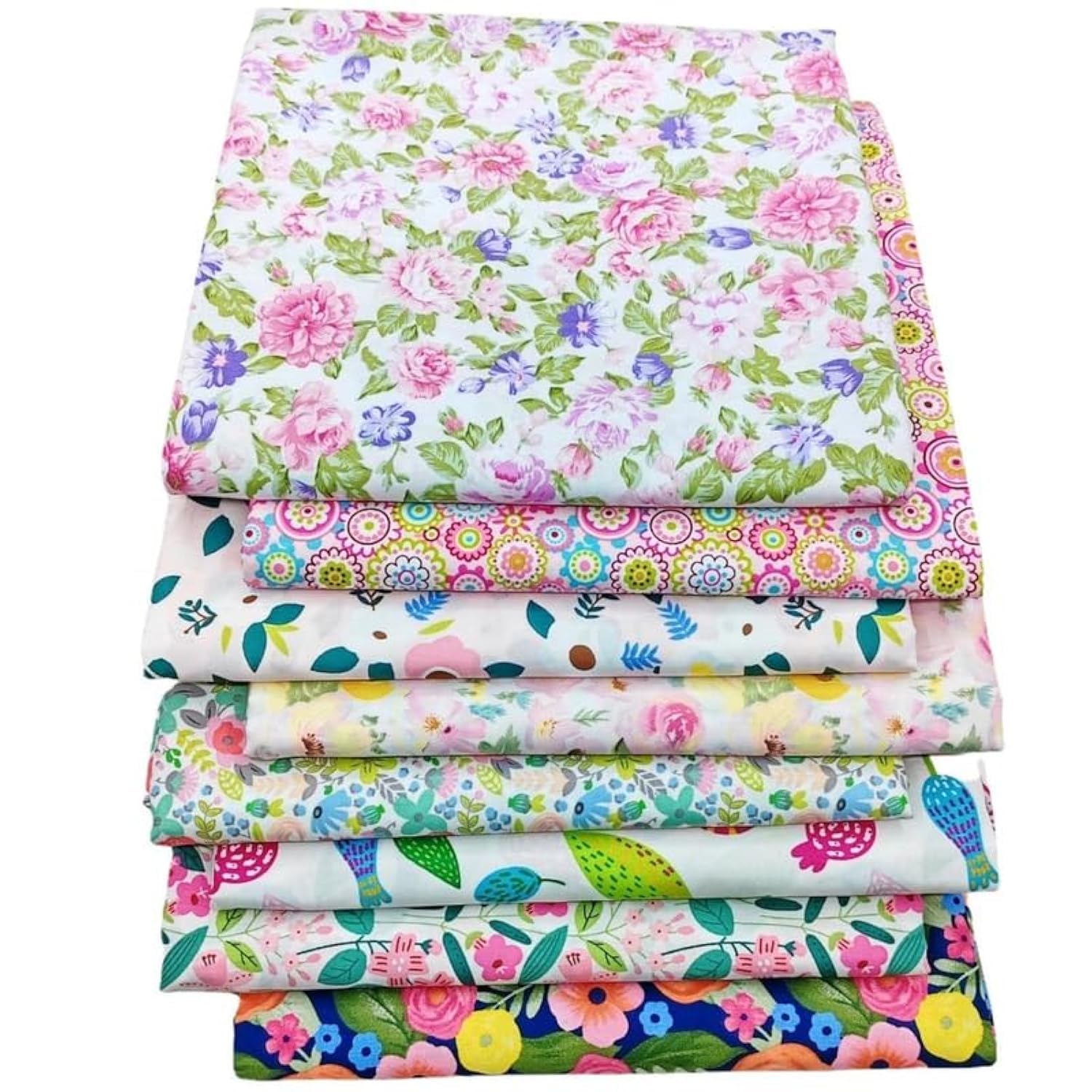 Craftsfabrics Col. 2 8Pcs Floral Precut Fabric Square Sheets For Quilting, Crafting, Sewing, Patchwork