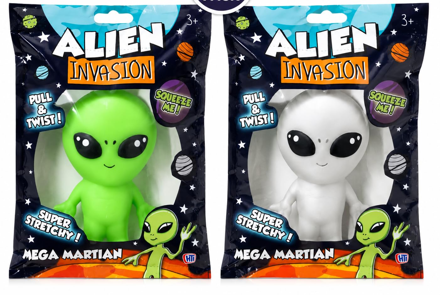Kids Alien Stretch Toy 2 Pack – Soft Squishy Sensory Fidget Toy Bundle – Random Assorted Colour – 3+