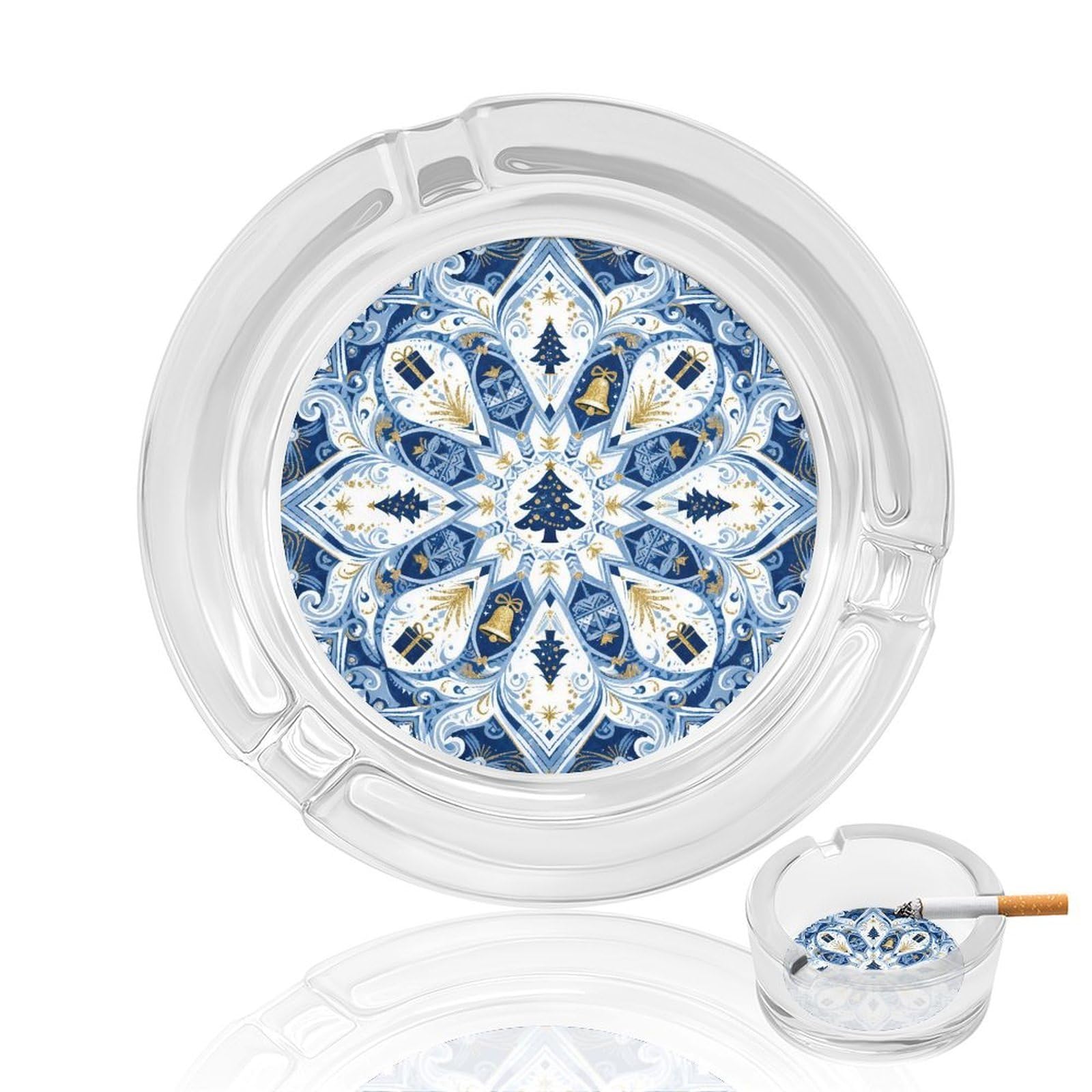 Cendrier en verre bleu doré anti-basculement pour intérieur et extérieur