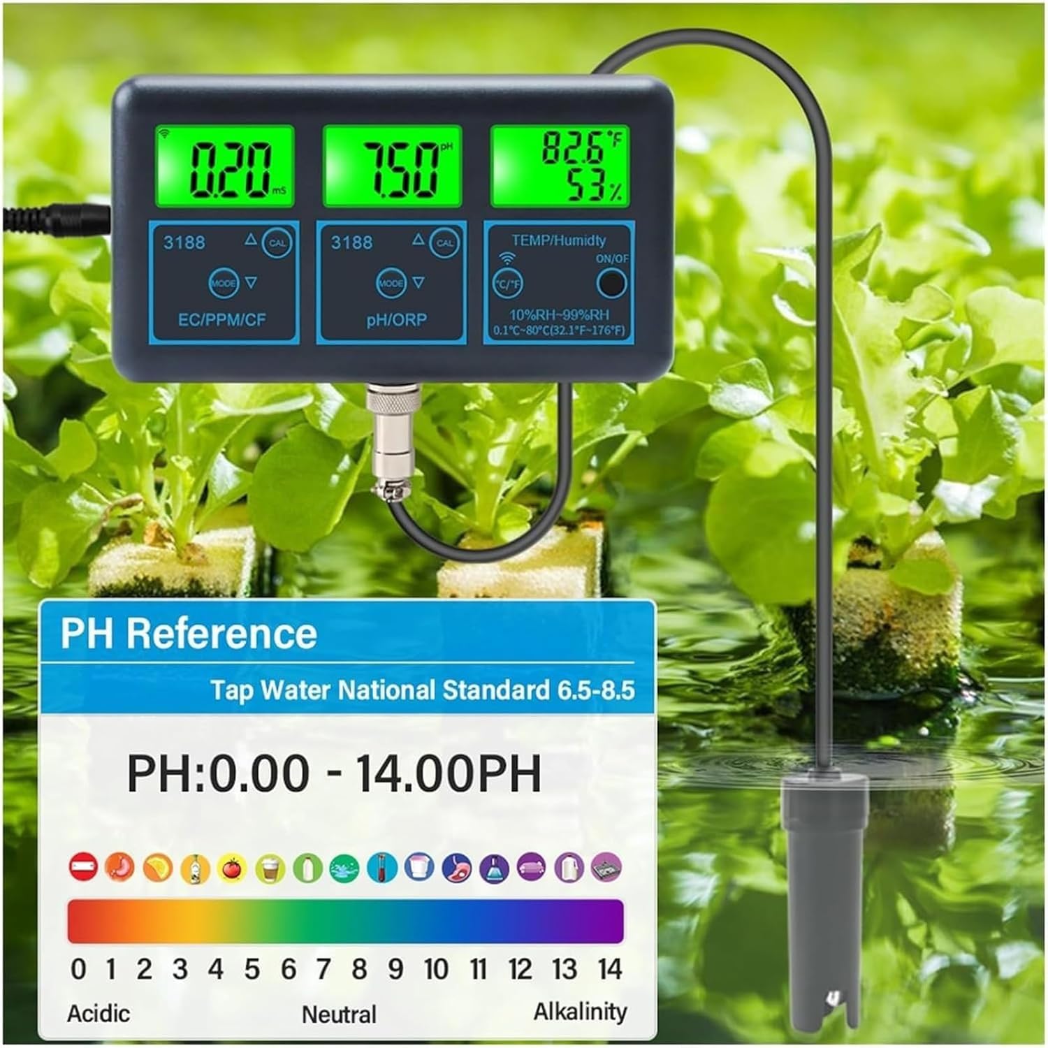 Tester jakości wody, detektor, 7 w 1, inteligentny miernik PPM PH ORP EC CF Temp, miernik wilgotności, akwarium, akwarium SPA, basen WiFi, analizator jakości wody, do wody pitnej, laboratoryjna