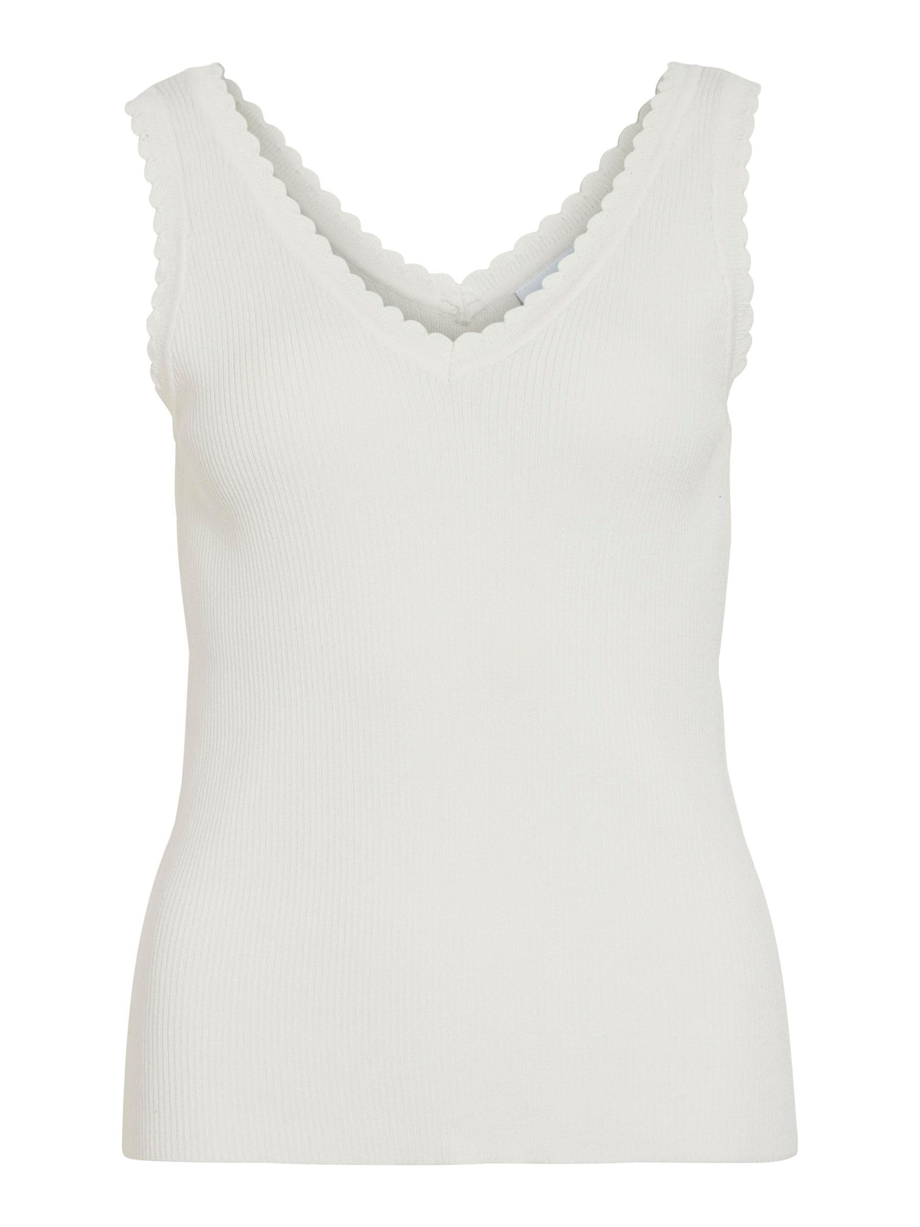 Vila Viesra V-Neck S/L Rib Knit Top, Snow White, M