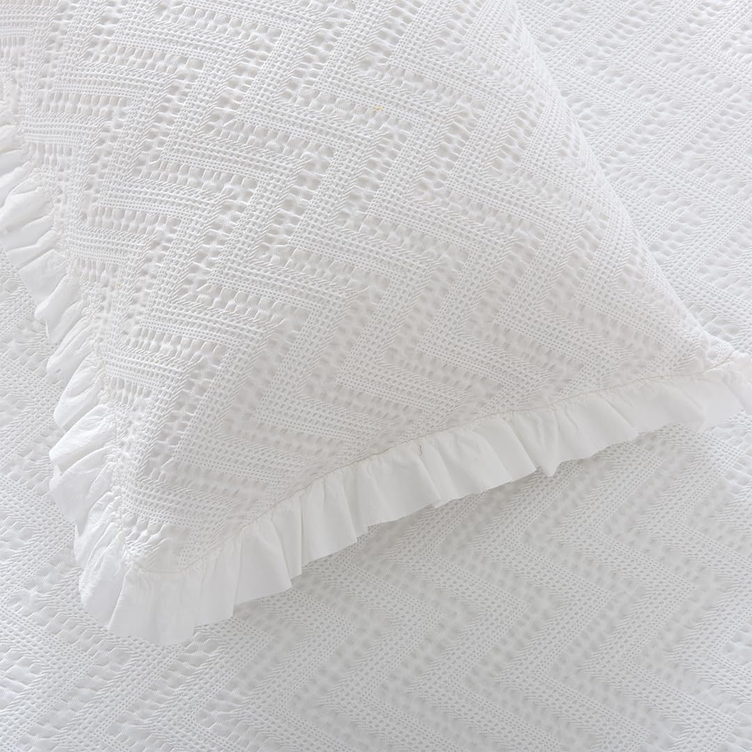 Colcha Blanca con Volante - Colcha 260x260 para Cama de 180 - Colcha de Algodón Valentina - Colcha de Verano con Estampado Elegante