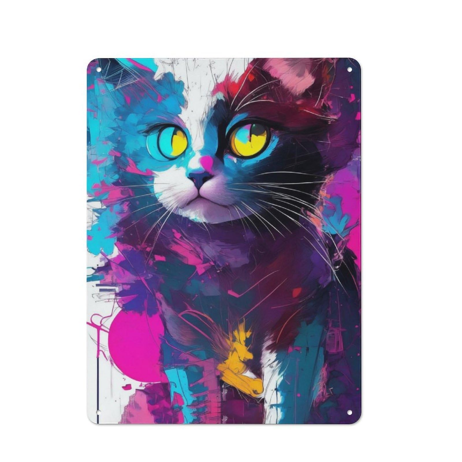 Junmoney Cute Cat Abstract Cmyk Everyday Metal Gift Sign 40X30cm, Room Wall Plaque For Home, Shop, Pub Or Studio Wall