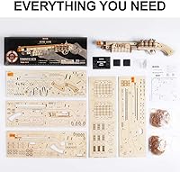 Vista 6 de ROKR Rompecabezas de madera 3D, juguetes de construcción de bricolaje, modelo mecánico, juego multijugador con objetivos de madera y bandas de goma