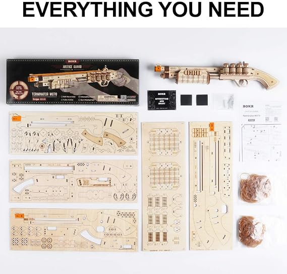 ROKR 3D Wooden Puzzle DIY Building Toys Mechanical Model - Multi-Player Game with Wood Targets &Rubber Bands, Gifts for Adults