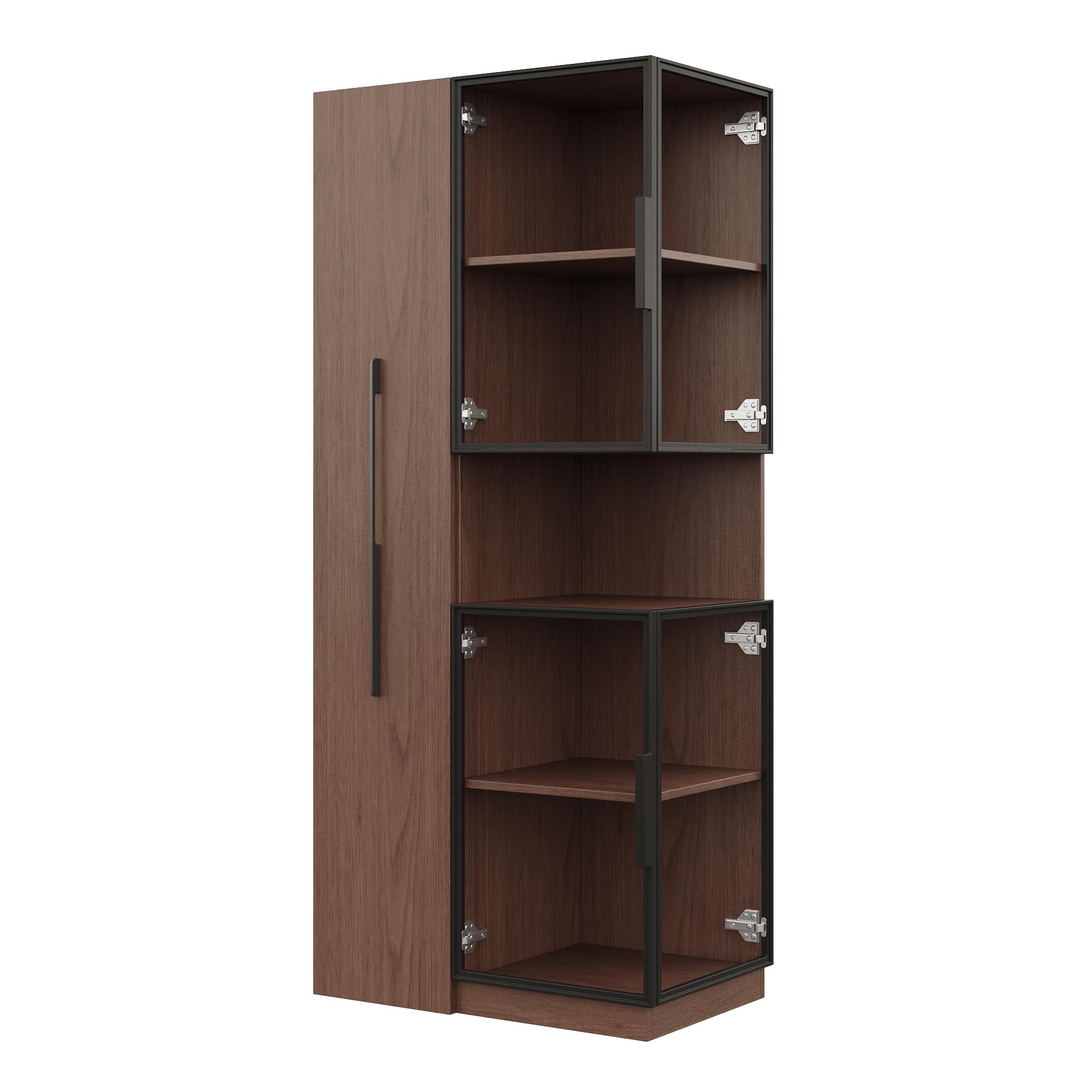Armario de vitrina de 70 x 38 x 160 cm con estante extraíble, doble cristal, armario de madera MDF de nogal, almacenamiento, armario alto multifuncional para salón, comedor, cocina, color