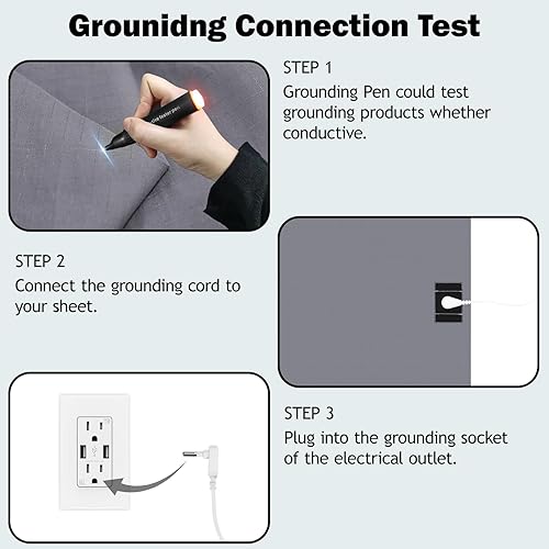 Miniatura 6 de Grounding - Sábanas de cama individual con bolsillo profundo, sábanas de algodón de fibra plateada, sábanas conectadas a tierra (39 x 80 x 14