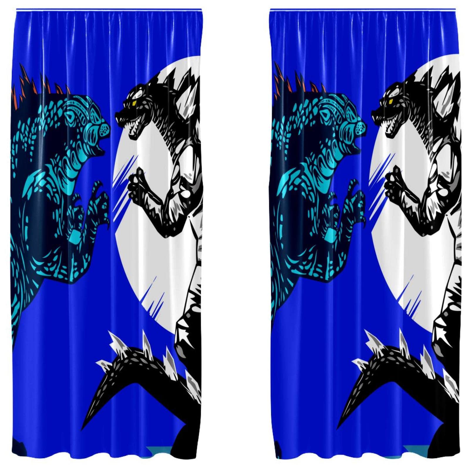Cortinas de dinosaurios azul oscuro de 55 x 84 pulgadas para un ambiente acogedor