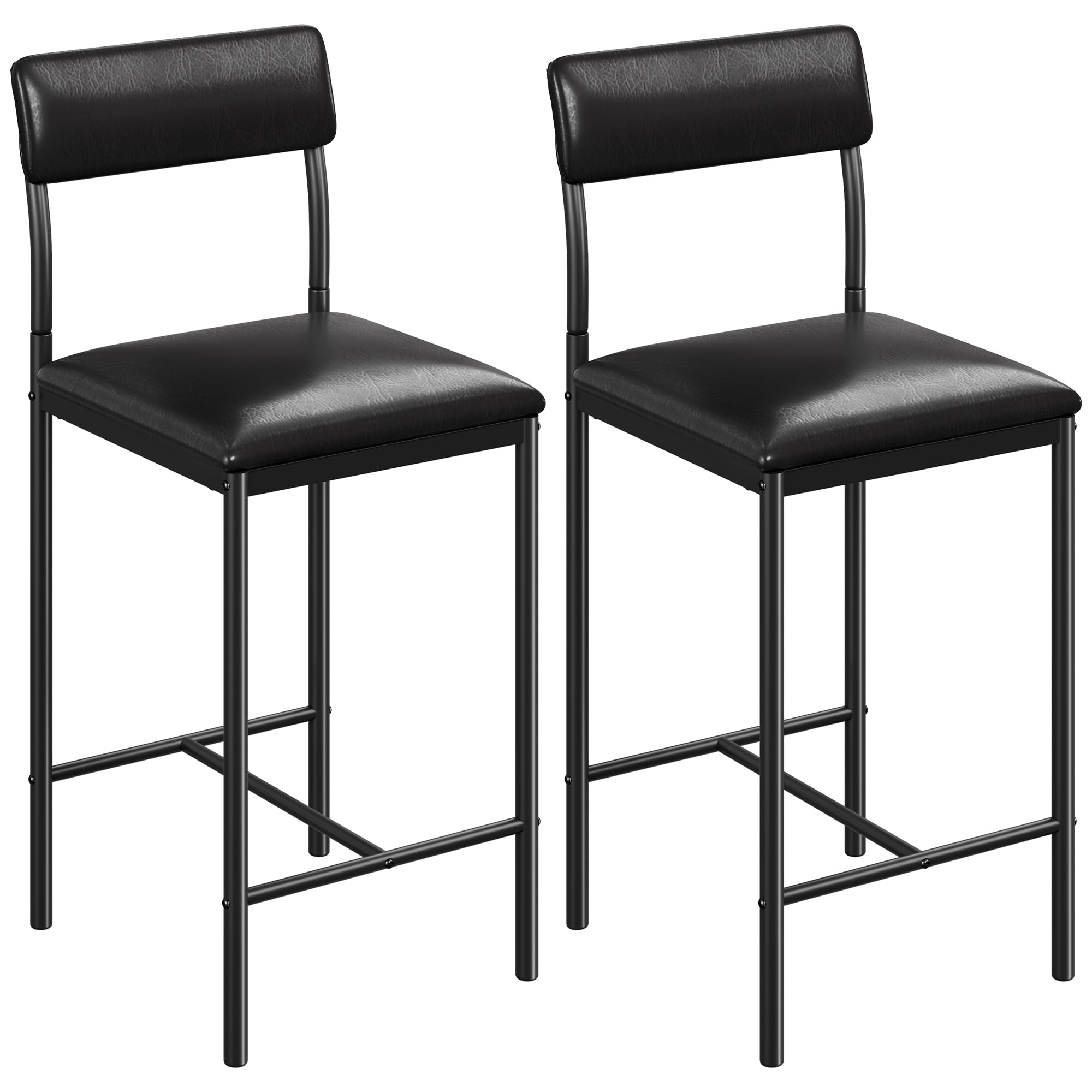 YITAHOME Juego de 2 taburetes de Bar, Asiento Alto con Asiento y Respaldo Acolchados, taburetes industriales para Cocina/Comedor, sillas de Bar con reposapiés ergonómico, Color Negro