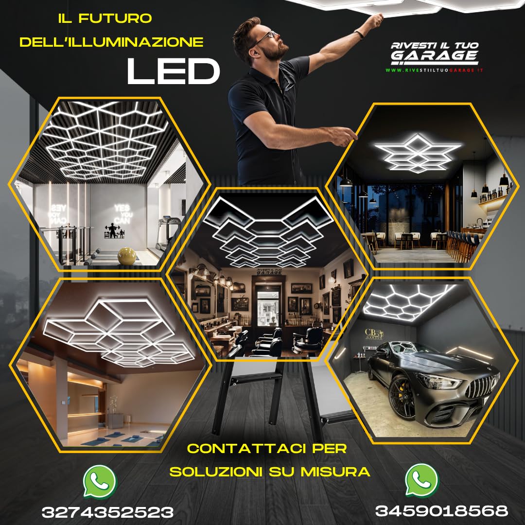 Led nido de abeja Diseño hexagonalecar Detailing Taller Autolavaje Carrocería Goma Oficina Rombo Pulido Coche Barber,Gimnasio (4,20 x 2,38 metros)