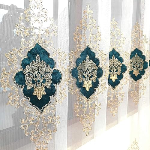 SLOW SOUL - 2 paneles de lujo europeo, cortinas de terciopelo bordado tul para sala de estar, cocina, dormitorio, cortina transparente con bolsillo