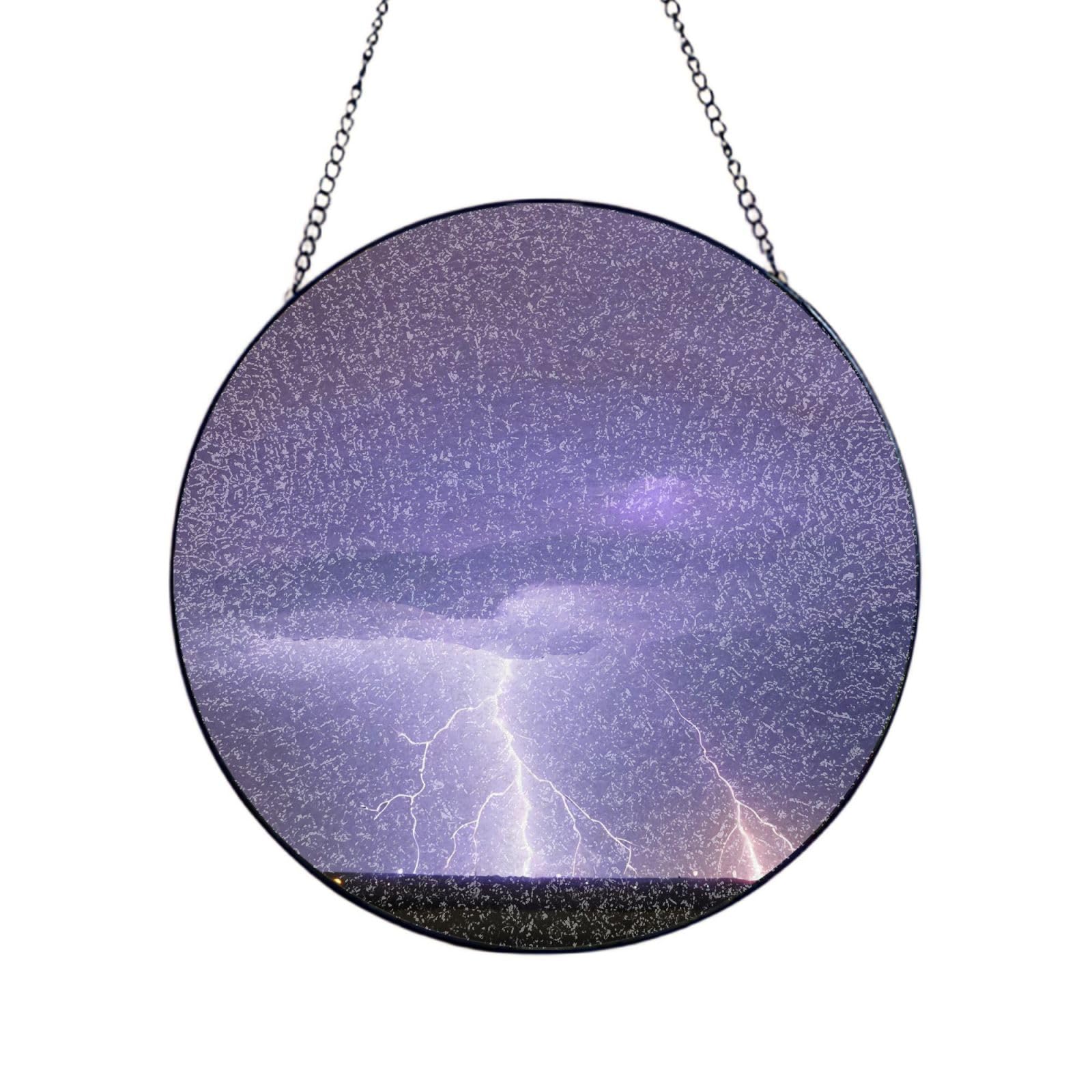 Phayah Lightning Storm Print Stained Glass Window Hanging Suncatcher For Door Terrace Garden Home Decor Sun Catcher Birthday Gifts For Lovers Dad Mom 10in（25cm）