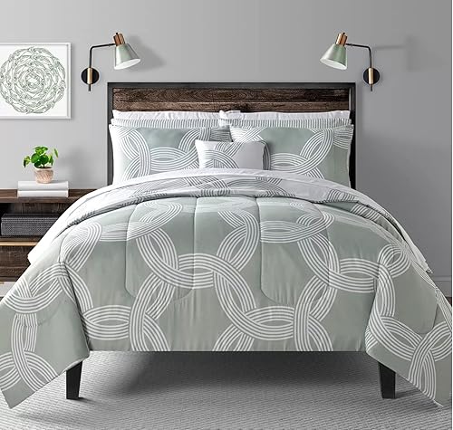 Sunham Fairfield Square Collections Charlie - Juego de edredón reversible de 12 piezas color verde