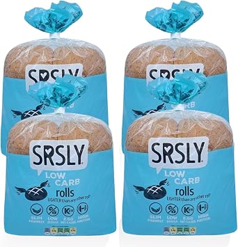 SRSLY Low Carb 50/50 Bread Rolls - 2g Carbs & 130 Kcals Per Roll - Freshly Baked Soft & Fluffy   Sugarwise Certified Reduced Sugar - High Protein - 4 Packs of 4 Large Rolls