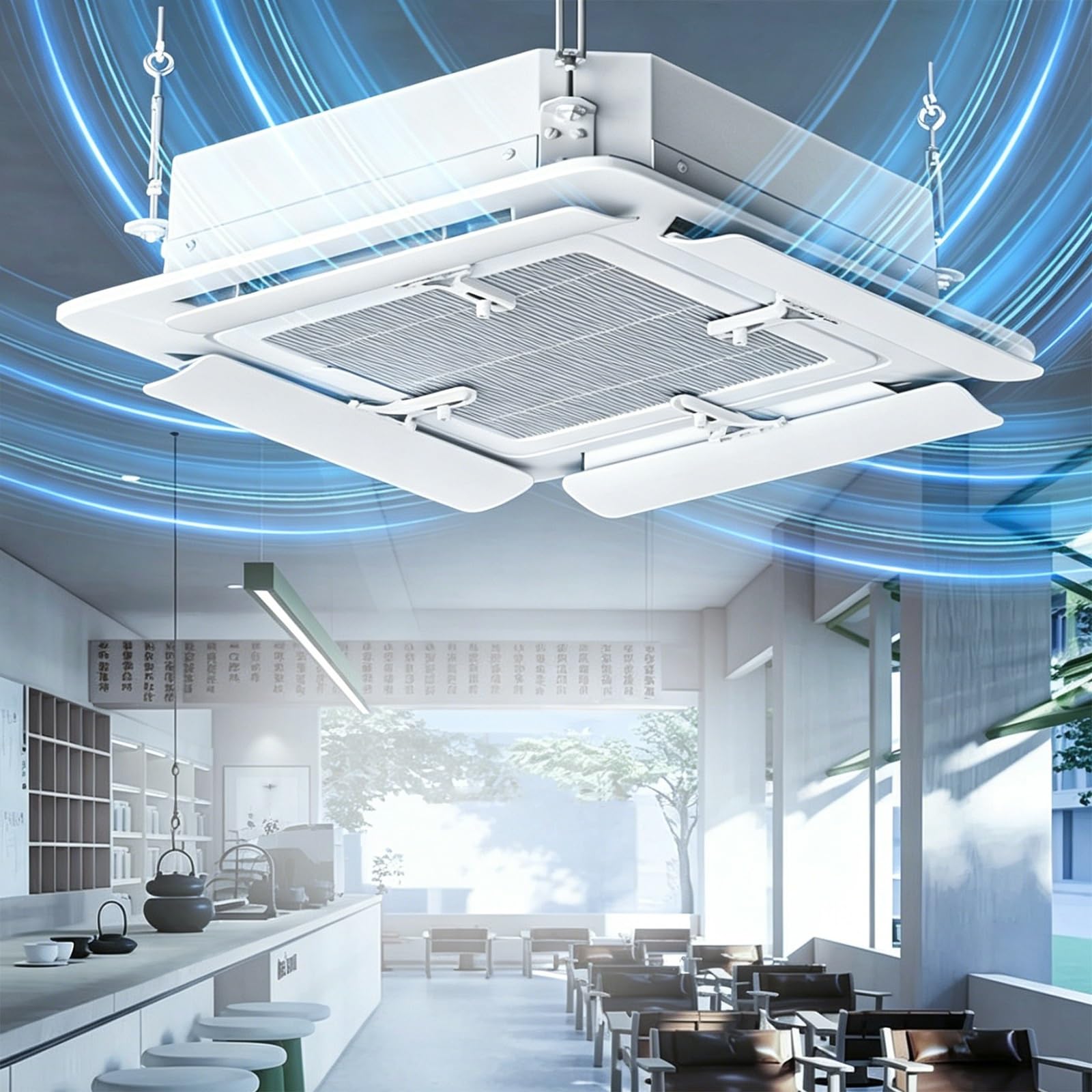 4er-Set Luftleitbleche für die Decke, Verstellbare Klimaanlage Windabweiser mit Antikondensationsmatte, Schutz vor Direktem Luftzug, Hakenhalterung