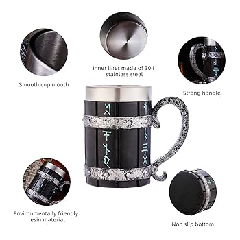 Viking Runes Wooden 600ml Stainless Steel Tankard Mug Buy 8 Save $100