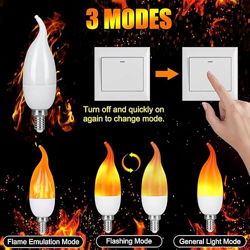 Miniatura 5 de Bombillas LED E12, 3 modos de luz parpadeantes, bombilla de vela de candelabro para hogar, fiesta, patio, interior, exterior, decoración de