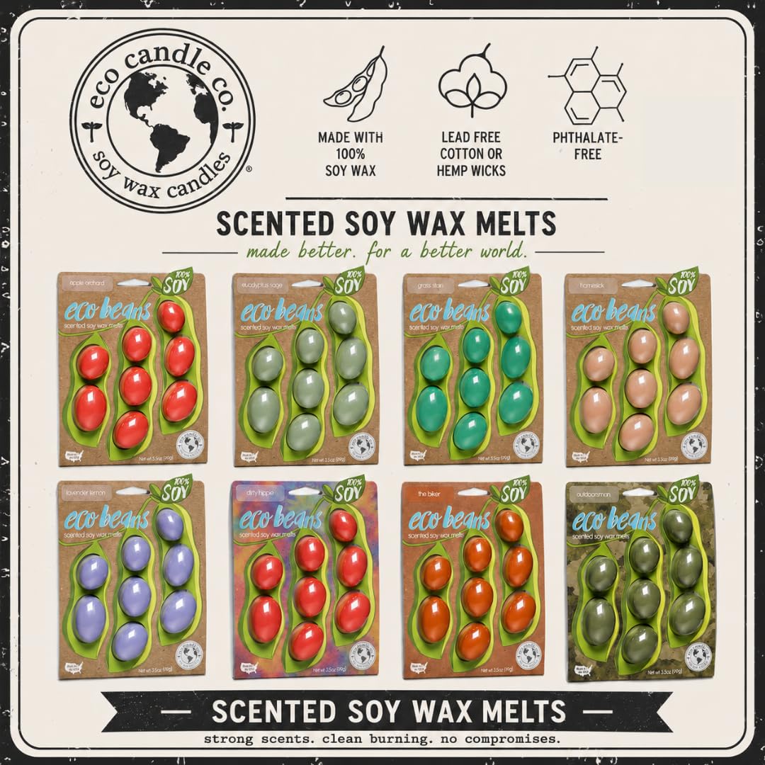 Eco Candle Co. Eco Beans Wachsschmelzen, 2 Stück, Schmutz, 100 ml, Duft von frischer Gartenerde, 100 % Sojawachs, kein Blei, Kraftpapier-Etikett und Deckel, handgegossen, phthalatfrei, Sojabohnen aus