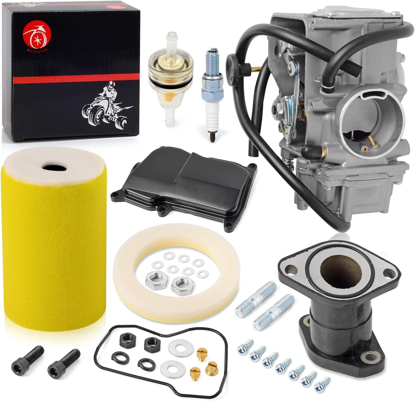 Carburetor Carb and Air Filter Foam Intake Manifold Compatible with YAMAHA 1987-1998 Big Bear 350 1987-1995 Moto 4 YFM350ER 1996-1998 Kodiak 400