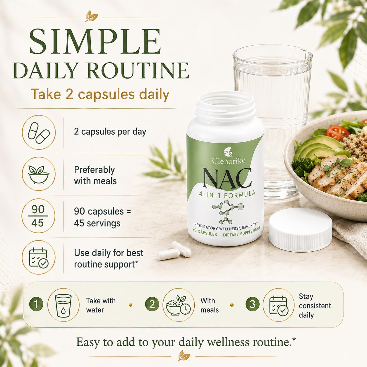 NAC Supplement 1200mg with Bromelain, Glycine & Selenium, 4-in-1 NAC Supplement N-Acetyl Cysteine for Respiratory & Airway Wellness, Glutathione Precursor, Antioxidant & Immunity*, 90 Caps — Amazon image 8
