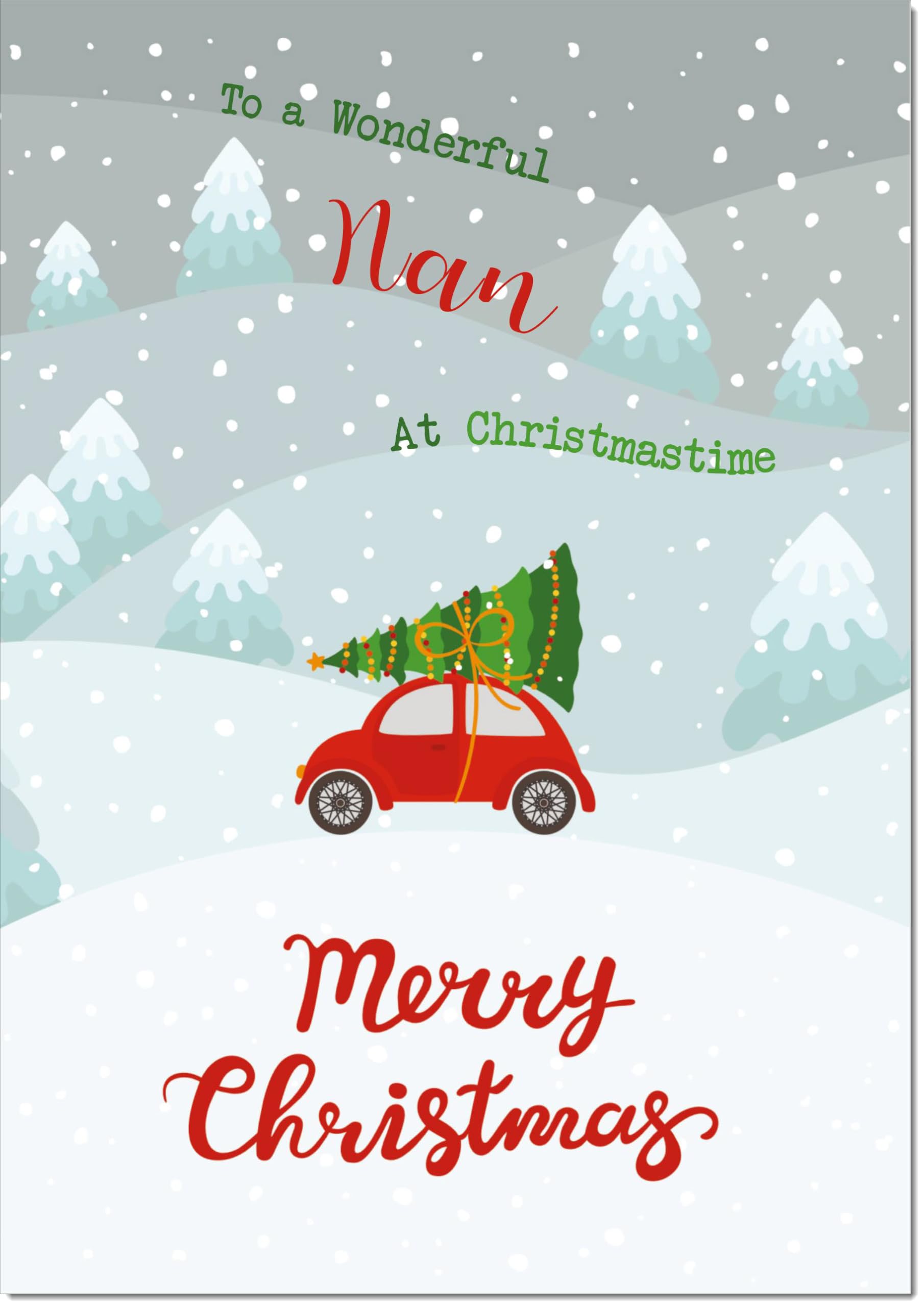 doodlecards Nan Christmas Card Christmas Tree on Car Large A4 Size Christmas Card for Nan with Plain Envelope