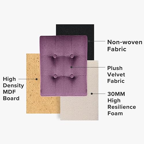 Miniatura 47 de LINMAGCO Taburete otomano plegable con bolsillo lateral, moderno, corto, sofá, tela de lino, 17 x 13 x 13 x 13 (color azul niebla) azul (Fog