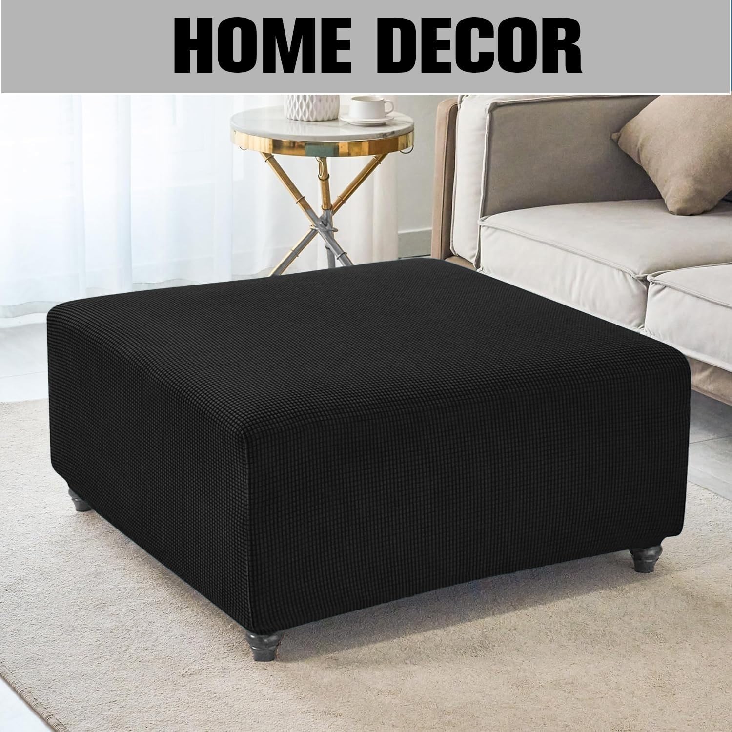 Ottoman Cover Square 36x36 30x30 24x24 40x40 Custom Ottoman Slipcover 40×40 35×35 24×24 Stretch Stool Protector Hassock Covers for Footstool Footrest Pouf Sofa Decorative(Khaki,24x24in)