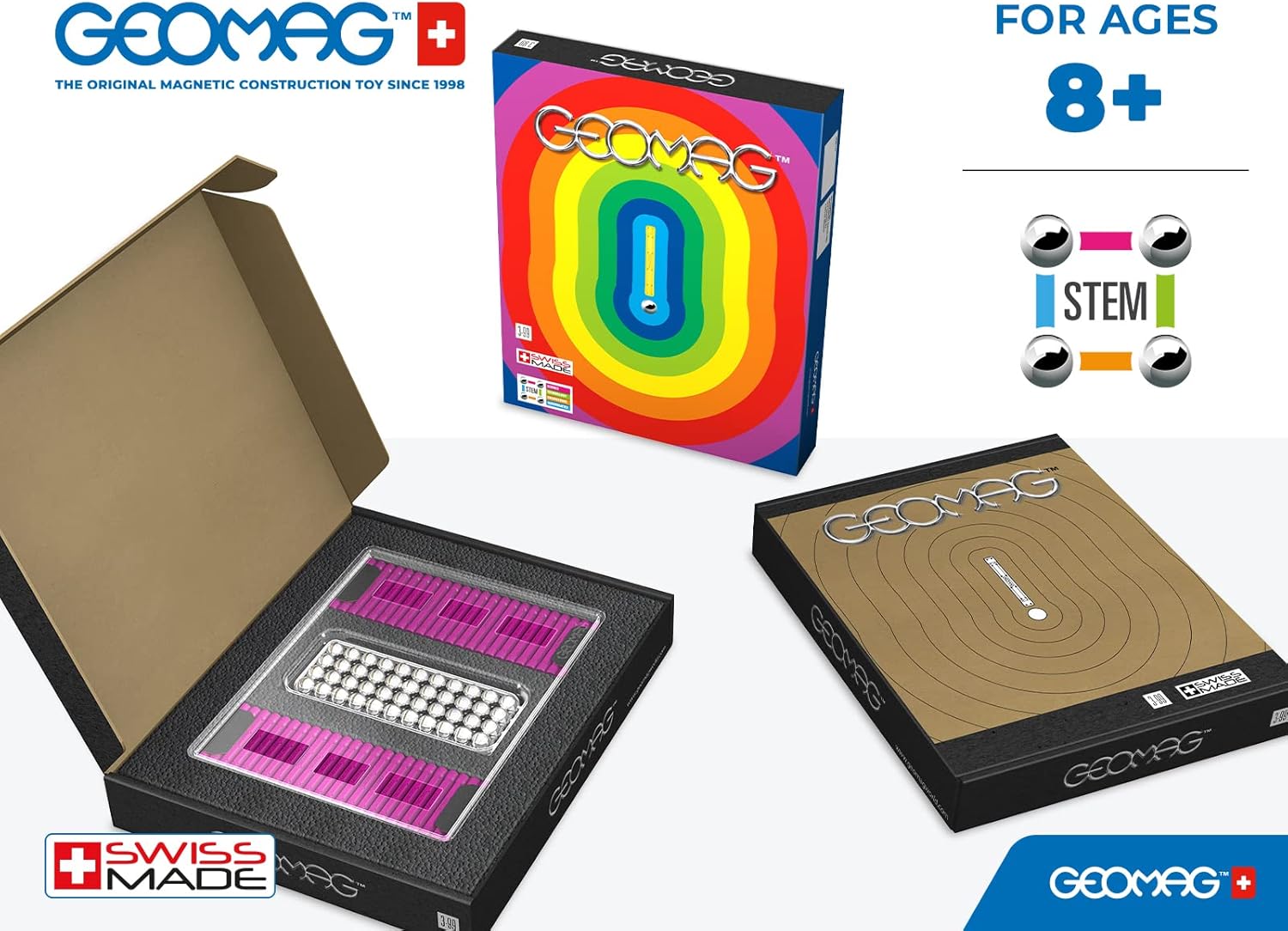 Geomag Masterbox Magnetic Toys for Kids Ages 8+, 248pc Purple Educational STEM Magnets for Kids - Swiss-Made Magnetic Blocks, Tiles and Building Toys from 100% Recycled Plastic