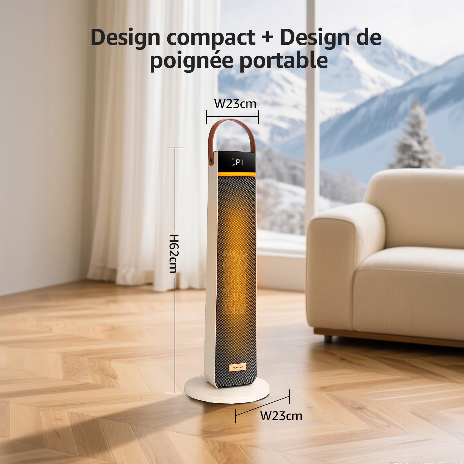Aigostar Chauffage d'Appoint Économique, Radiateur Soufflant Électrique Programmable PTC 2000W, 4 Modes Chauffant, Minuterie 24H, Température Ajustable 5-35°C, Silencieux avec Télécommande