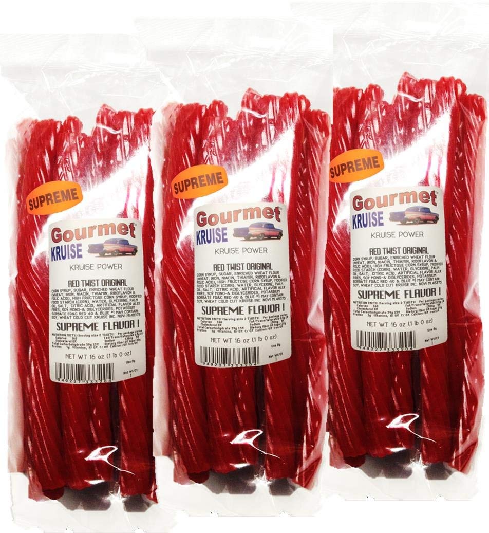 Red Licorice Original Twist 3-1lb Bags (3 Pack) (NET WT 48 OZ) Gourmet Kruise Signature Gifts