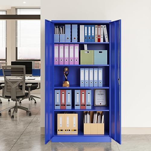 Miniatura 28 de Gabinete de almacenamiento de metal para garaje, gabinete de almacenamiento con bloqueo de 71 pulgadas con 2 puertas y 4 estantes ajustables, Negro