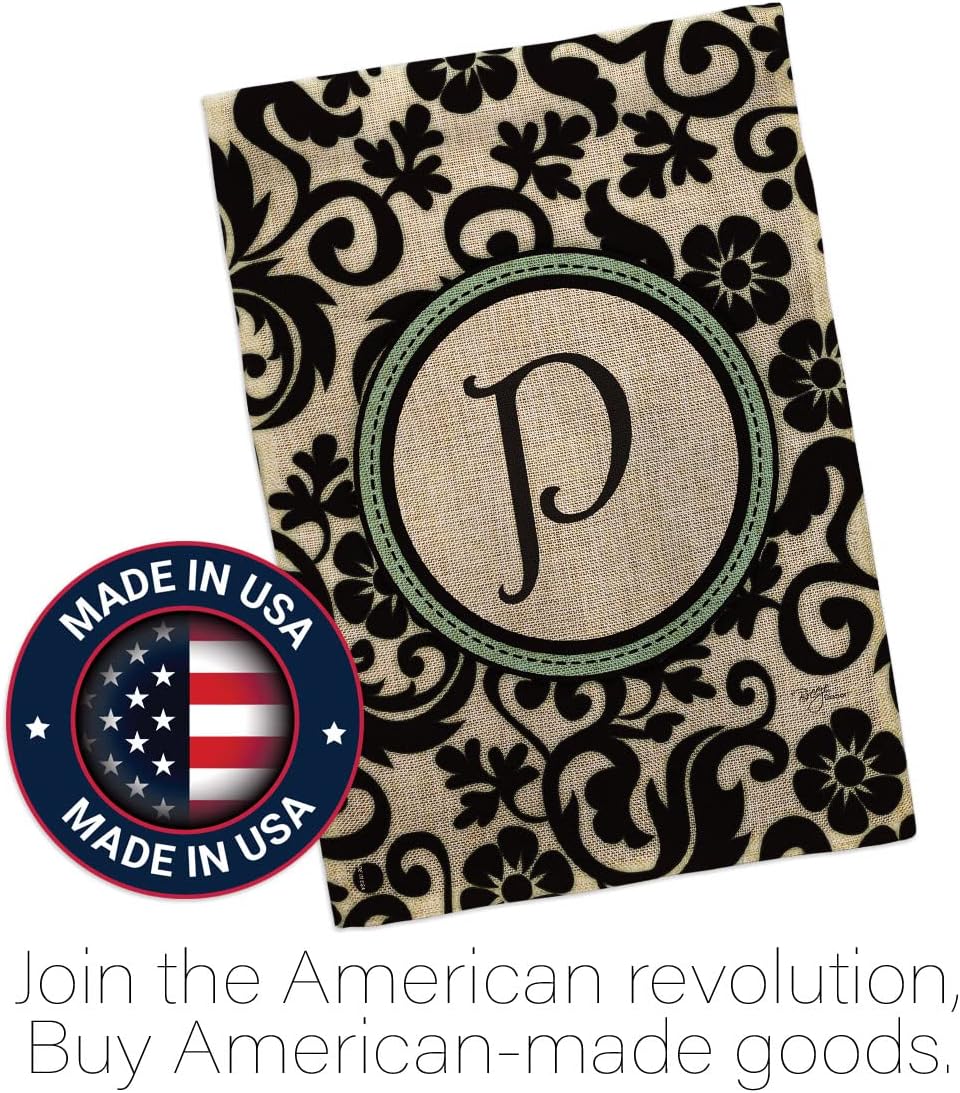 Breeze Decor Damask P Initial Garden Flag Monogram Country Living Simply Beauty Floral Vintage Letter Everday Classic House Decoration Banner Small Yard Gift Double-Sided, Made in USA