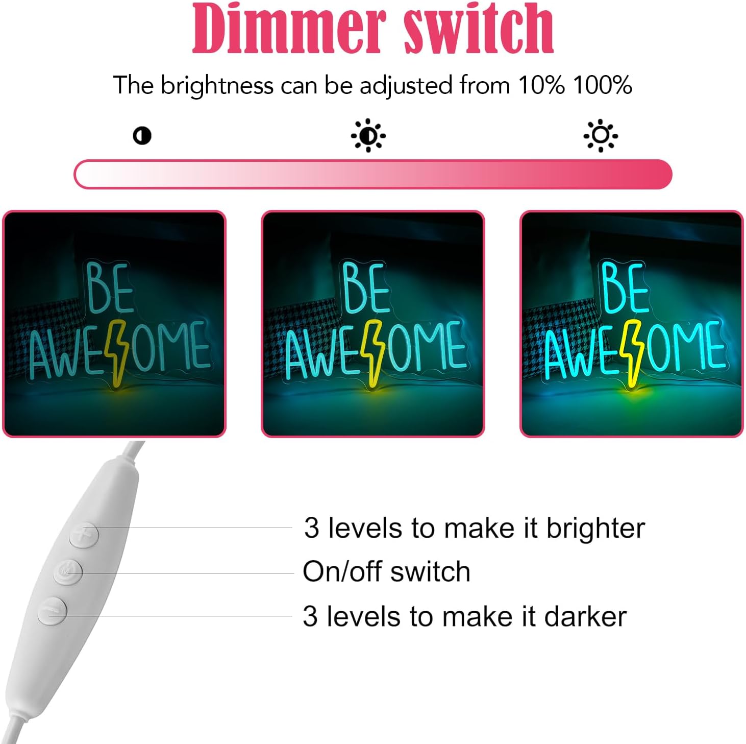 Be Awesome Neon Sign For Wall Decor Dimmable Words Led Light Up Sign Usb Powered Led Letters Neon Light For Classroom Bedroom Library Study Room Hostel Gym Office Backdrop Lights Wall Hanging Decor