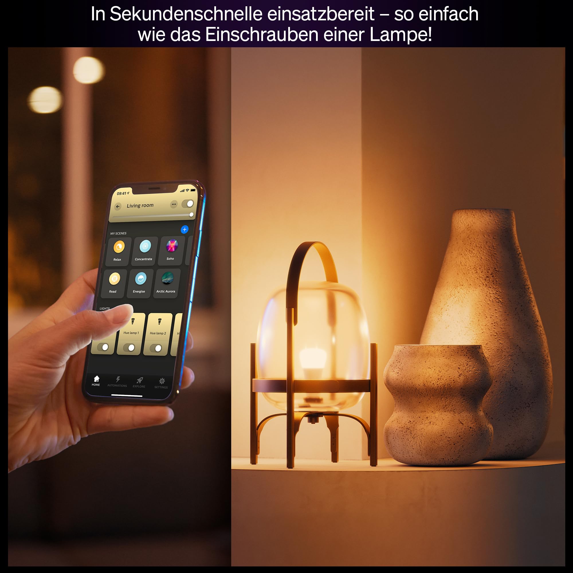 Philips Hue Smart LED A60 Lampe, Weiß und Color Ambiance, E27 Fassung, 6W, Vollspektrumlicht 10000K-20000K, 810 Lumen, dimmbar, kompatibel mit Alexa, Google Assistant und Apple Home, 3er Pack