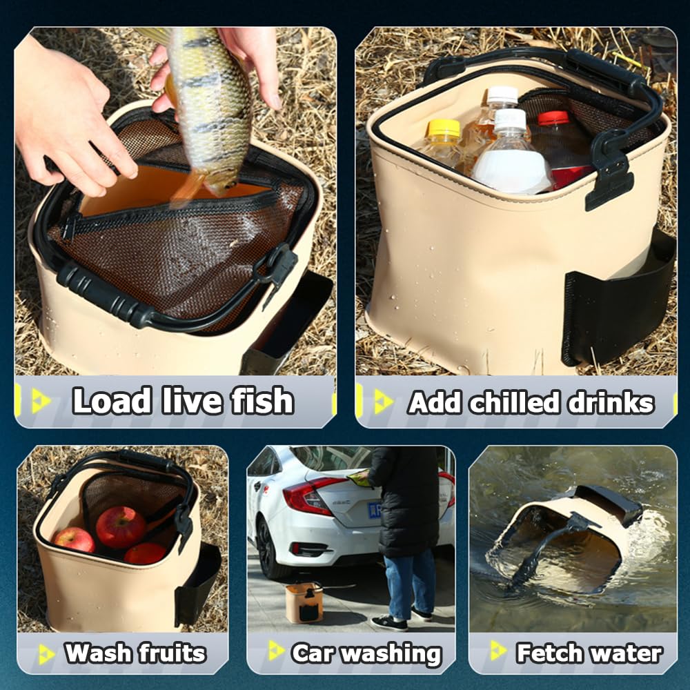 DONGKER Cubo de pesca plegable de 8 L/13 L de EVA, cubo de protección para peces, contenedor multifuncional para pesca en barco y spinning