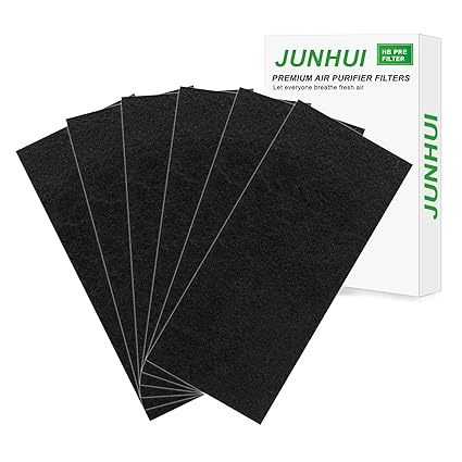 JUNHUI Full Size Activated Carbon Pre Filter 6 Pack Compatible with HB Air Purifier 04383, 04384 and 04386 for Pet, Smoke and Odor Eliminator, 100% Safe and Zeolite Free
