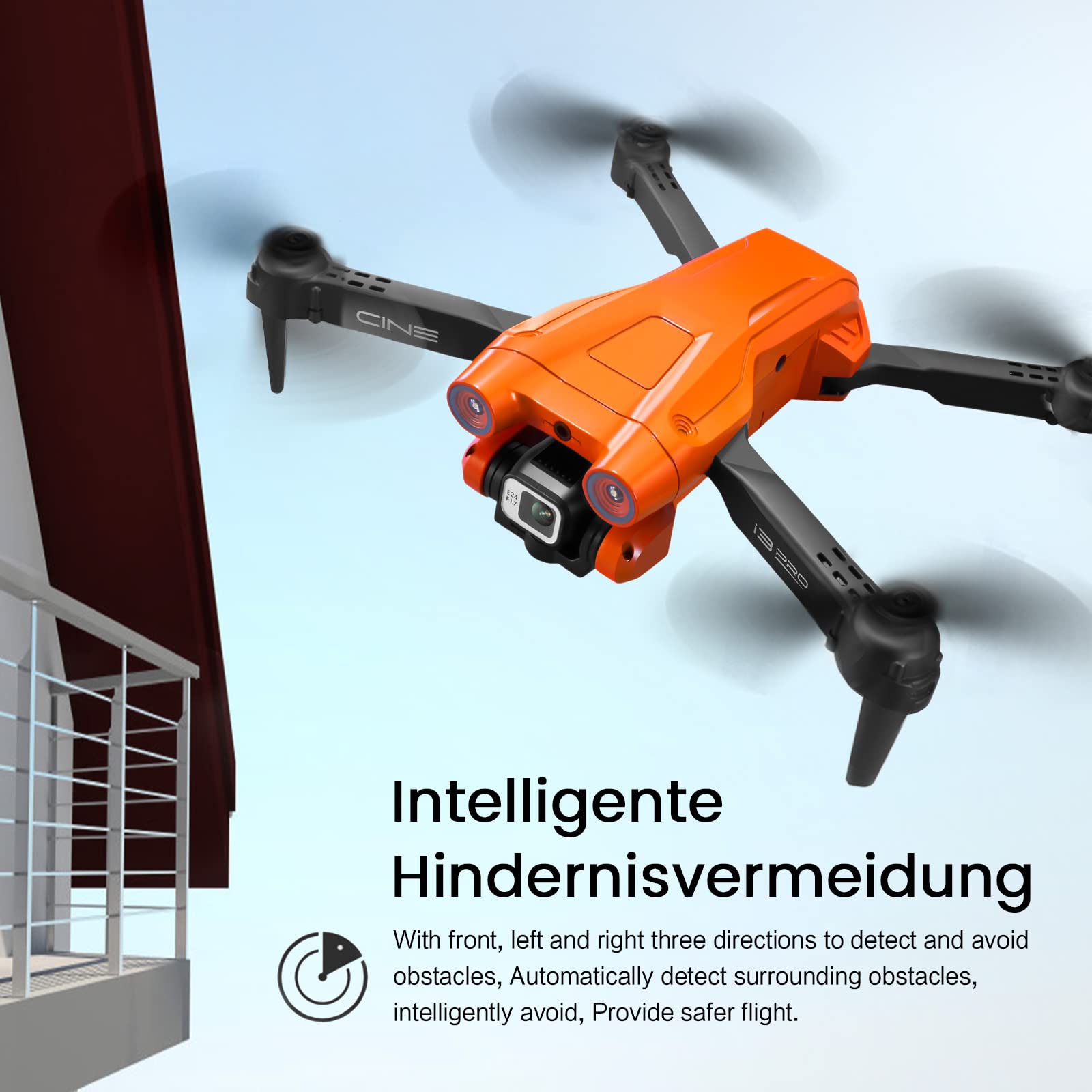 Drone avec double caméra 4K HD pour enfants et adultes – Drones quadrirotor RC avec éviter les obstacles intelligents, tenue d'altitude, jouets cadeaux pour garçons et filles débutants (orange)