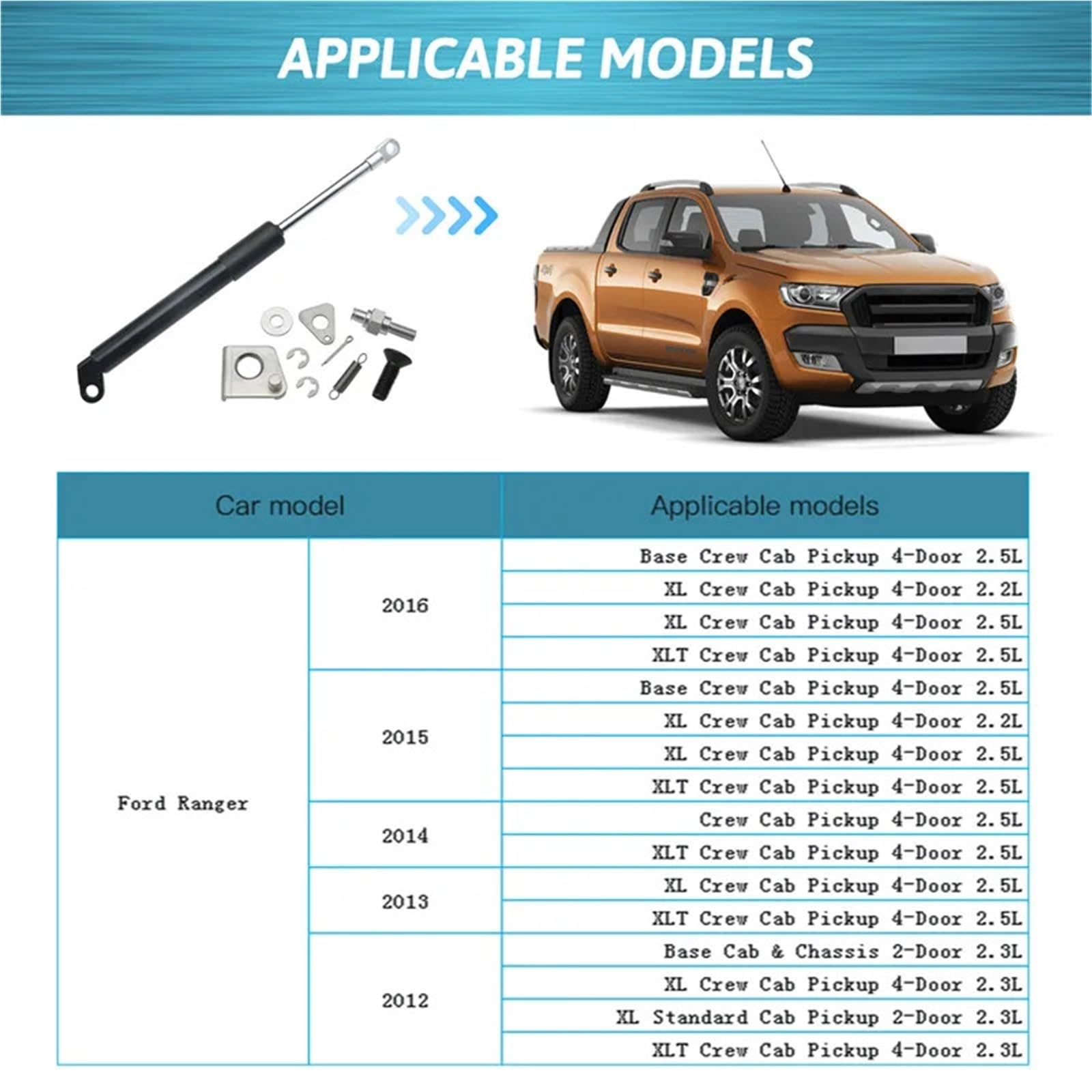 1 sztuk/zestaw pasuje do Ford Ranger T6 T7 XL 2009-2018 wspomaganie tylnej klapy samochodu spowolnienie podnoszenia sprężyna amortyzatora Gas Struts Springs,Gas Struts