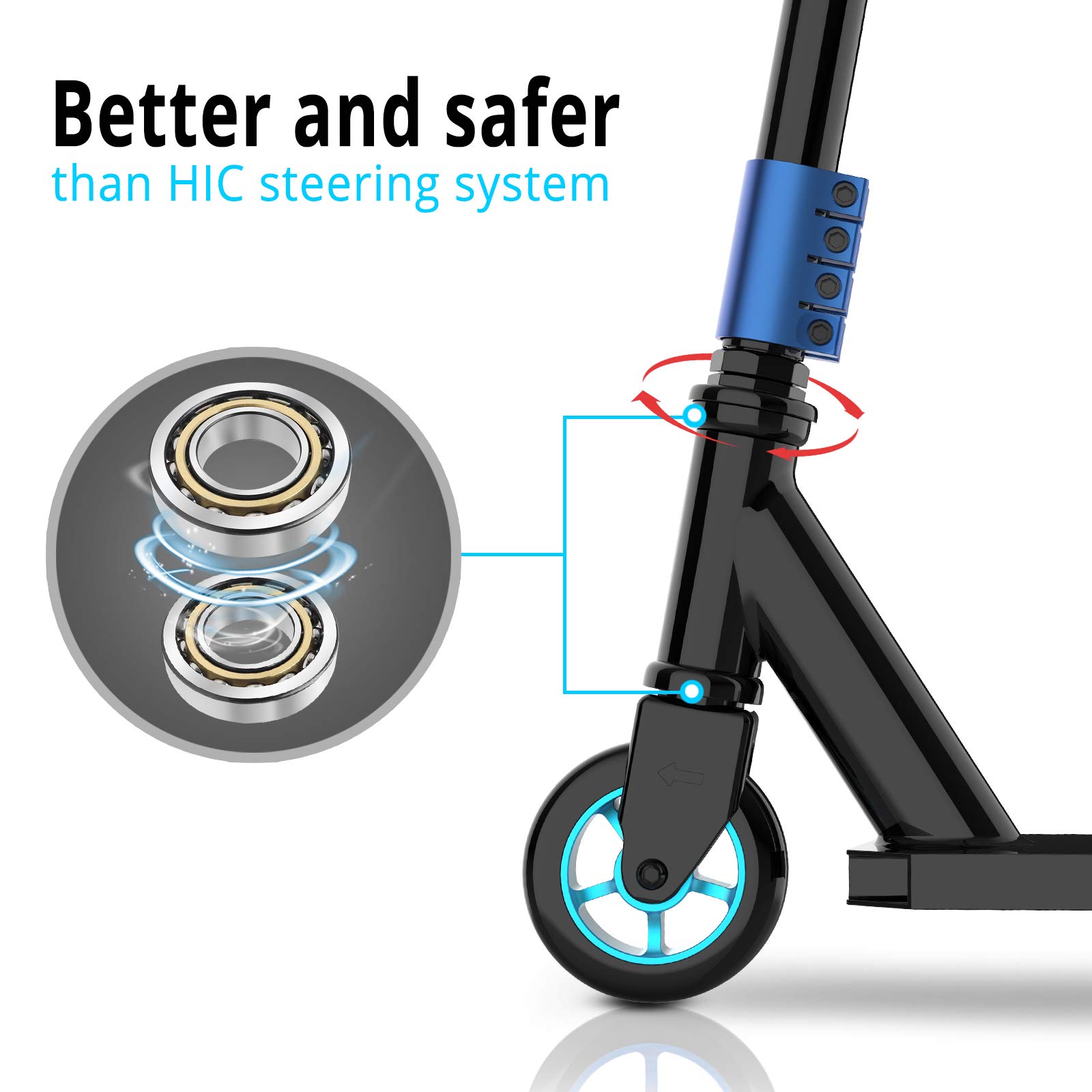 IMMEK Patinete Freestyle ABEC-9 Rodamientos, 2 Ruedas 100 mm Aluminio Núcleo de Rueda, 360° Trucos y Saltos, Apto para Niños y Adolescentes Mayores de 6 Años Carga Máxima 100 kg (Azul Negro)
